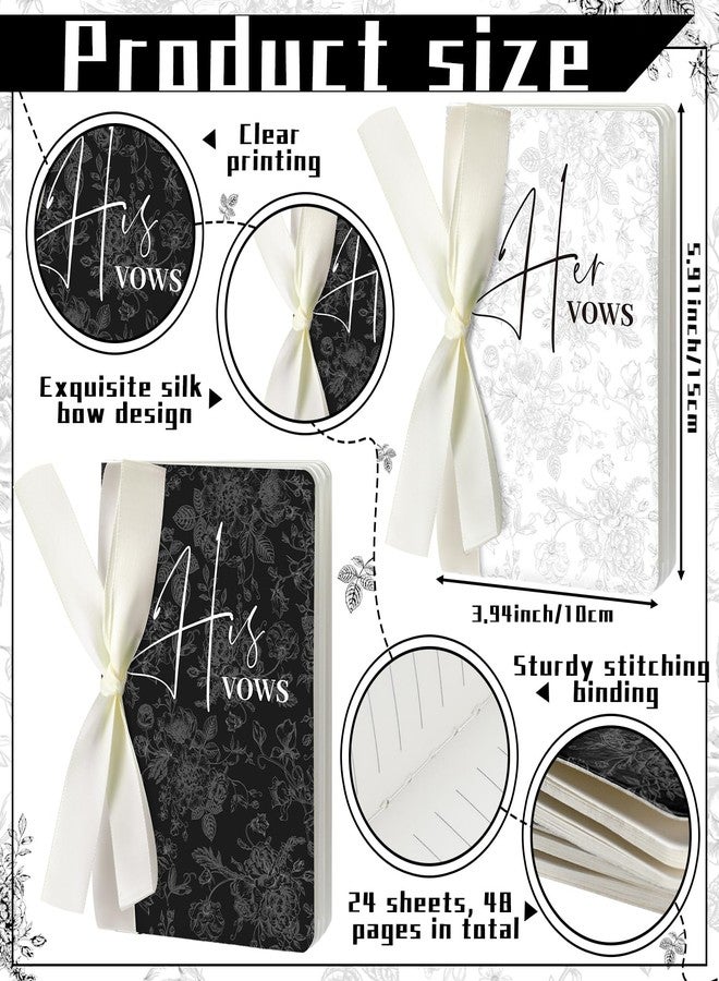 Engrowtic 2 Pcs Black His and Hers Wedding Vow Books with Ribbon Bow Floral Vow Books Notebook for Wedding Vows Gift for Bride and Groom with 48 Pages 3.94 x 5.91 Inches Bridal Shower Gifts - Image 2